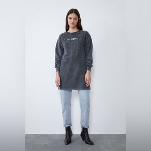 Zara WASHED EFFECT DRESS WITH TEXT PRINT